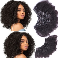 8pcs 120g Thick Afro Kinky Curly Clip in Remy Human Hair Weft Extensions 8-30 US