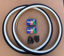 26" x 1.75 PAIR Bicycle White Wall Tires, Tubes, Rim Strips DURO Brick Thread