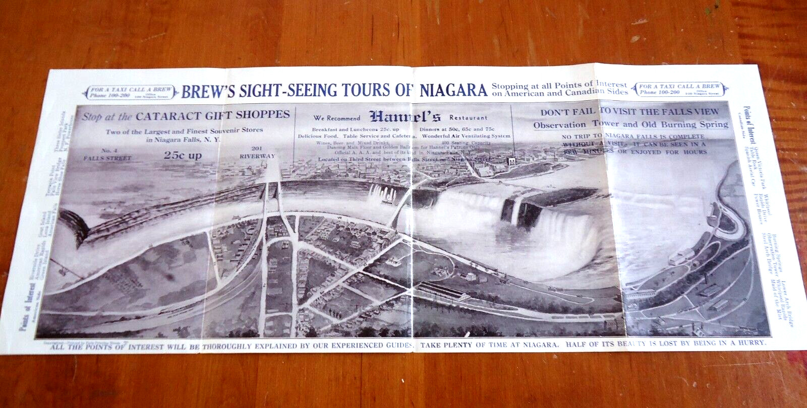Antique Niagara Falls Panoramic Advertising Brew'S Tours Hannel Restaurant