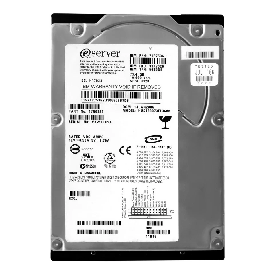 Hard Drive IBM 39R7320 71P7536 HUS103073FL3600 73GB 10K 16MB SCSI 68-PIN 3.5'' - Image 3 of 3