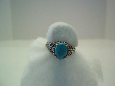 Sterling Silver  Faux Oval Turquoise w/ Filigree Sides Ring Size 7