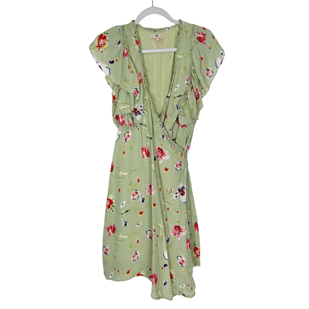 ByTimo Green Floral Ruffle Wrap Mini Dress small Vintage Flutter
