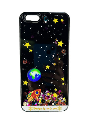 Solar Space Glitter Waterfall Phone Case for iPhone 6/6 Plus, Black