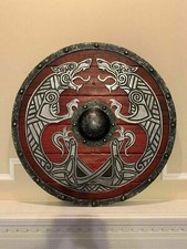 Hermoso Escudo Vikingo Medieval 24" Redondo Escudo Madera Metal Pesado Ajustado Regalo