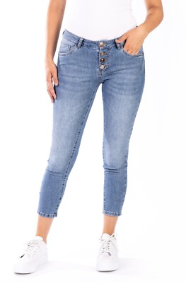 BLUE MONKEY DAMENJEANS B WARE NEU BLAUTÖNE CROPPED LOOSE PAPERBAG 7/8 LÄNGE