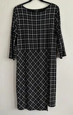 j.jill Wearever Collection Black & White Windowpane Faux Wrap Midi Dress Size L