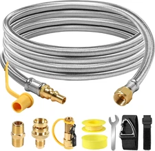 12FT Braided Propane Hose Quick Disconnect for RV to Grill Safety Shutoff Valve