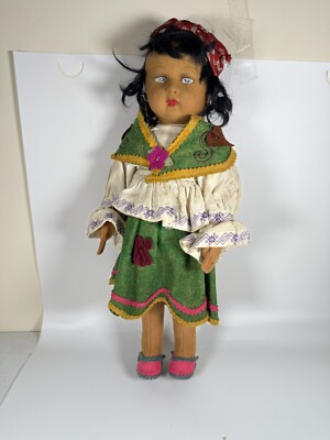 Vintage Holzer and CIA Doll Cloth Brazilian Handcrafted Painted Girl 14 