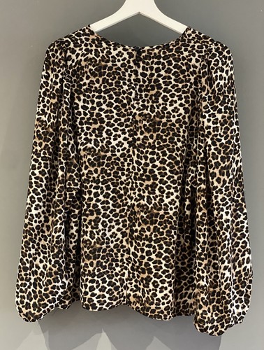 Dorothy Perkins Ladies Beige Brown Animal Leopard Print Chiffon Blouse Size 14 - Picture 4 of 5