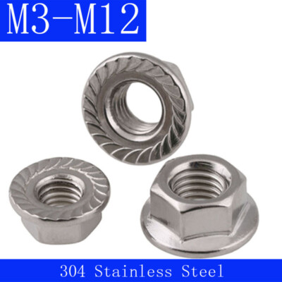 M3 M4 M5 M5 M8 M10 M12 A2 304 Stainless Steel Metric Hexagon Flange Nuts DIN6923