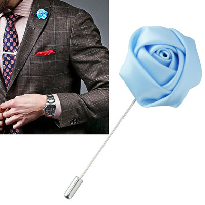 Lapel Flower Sky Blue Boutonniere Stick Brooch Pin Men's Shirt