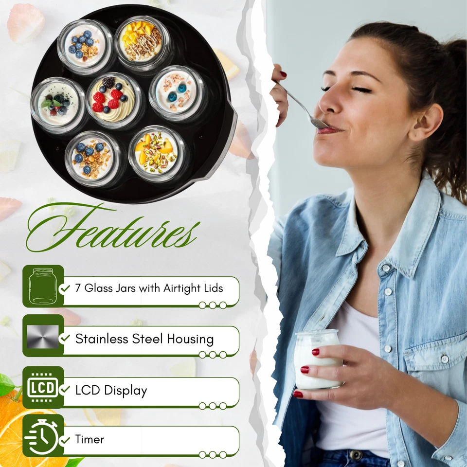 Digital Yogurt Maker with 7 Glass Jars Electric, Compact, Stainless Steel - Image 3 of 4