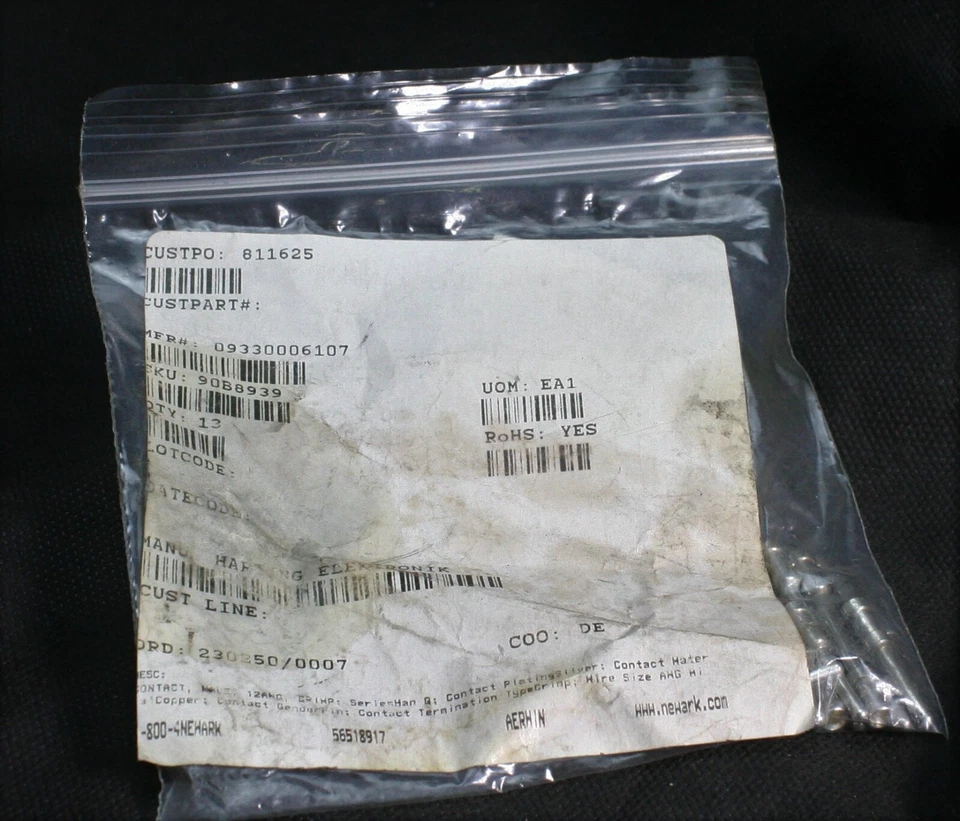 Trece (13) Harting 09 33 000 6107 Contacto Crimpado 90B8939 NUEVO Foto 2 de 4