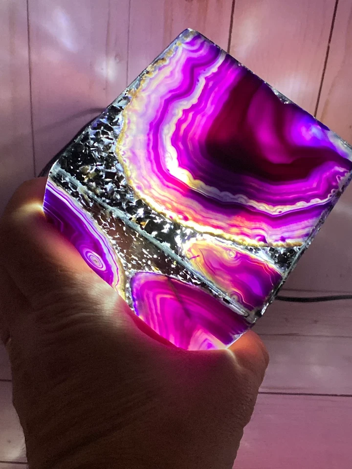 4x4x6 Purple Agate Accent Natural Stone,Geode Crystal Bedroom Lamp Gift For Her - Image 3 of 4
