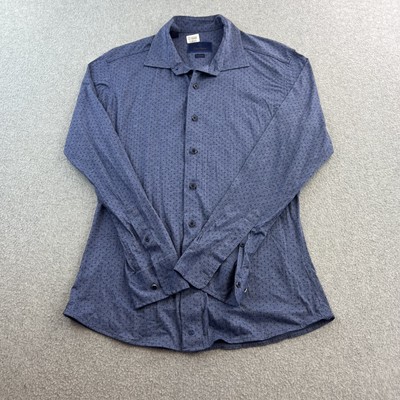 David Donahue Shirt Mens Medium Large Blue Fusion Long Sleeve Button Up Adult