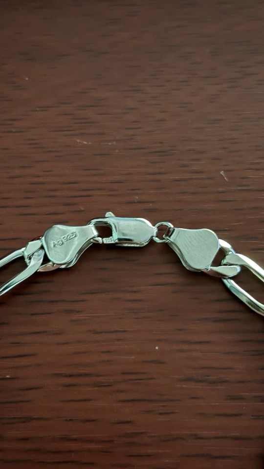 925 Sterling Silver Figaro Cuban Link Bracelet – 8” – 7mm – 13.5g Rhodium Finish - Image 2 of 4