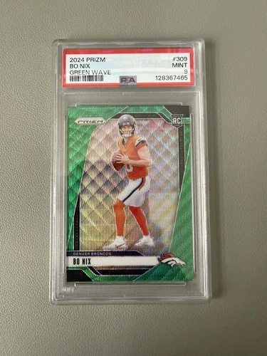 Bo Nix 2024 Panini Prizm #309 Rookie Green Wave Broncos RC PSA 9 Mint Card NFL