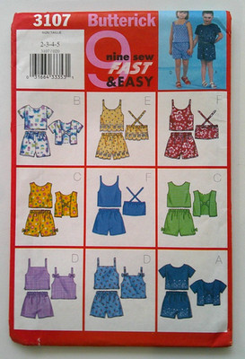 Girls toddlers EASY top shorts  Pattern 3107 size 2 3 4 5 UNCUT