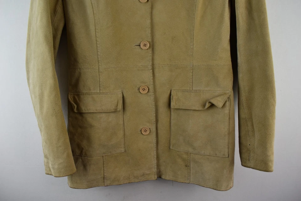 Outer Egde Womans Vintage Suede Button Mac trench Jacket Size 12 Boho Y2K - Image 3 of 4
