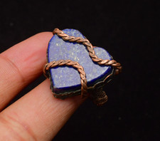 Lapis Lazuli Gemstone Copper Wire Wrapped Handmade Jewelry Ring Size 10
