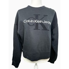 Calvin Klein Jeans Women's M Black Embroidered CK Logo Crewneck Sweatshirt NWOT