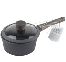 D&W Deane & White 7" Saucepan with Lid Black with Brown Handle 1.9 qt