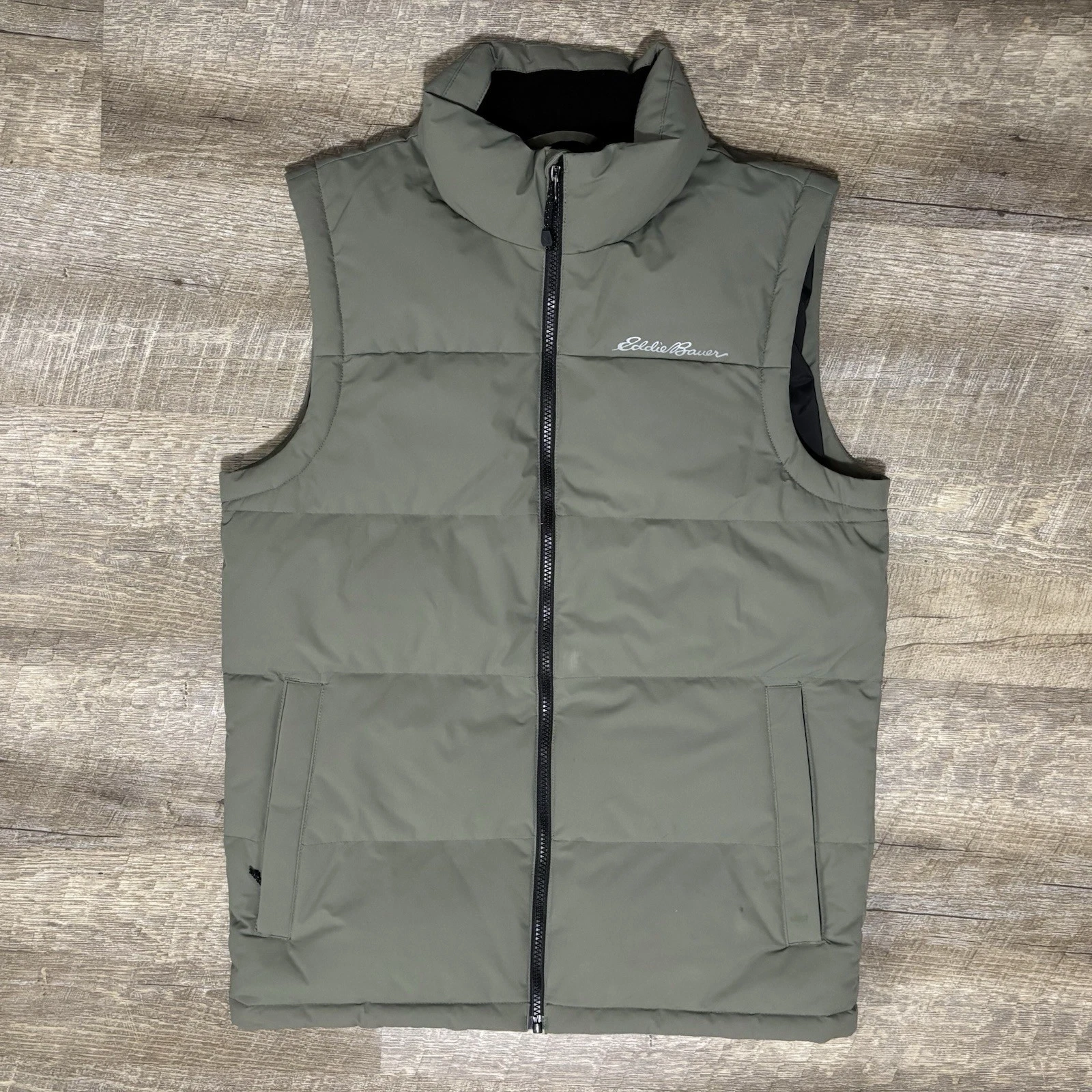 Eddie Bauer EB550 Down Vest Men's S Blue Quilted Puffer Full Zip READ