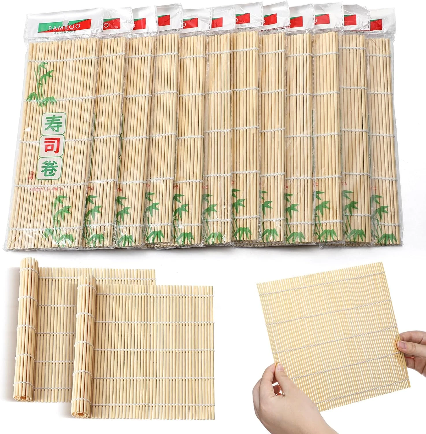 12 Pcs Sushi Mat Bulk Bamboo Sushi Making Roller Non Stick Square Rolling Mat fo