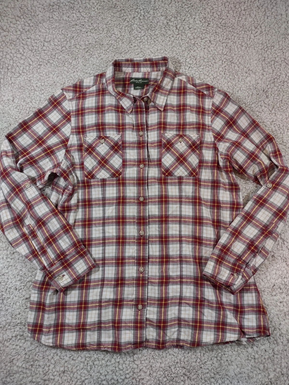 Eddie Bauer Men's XL Red Checkered Plaid Flannel Shirt