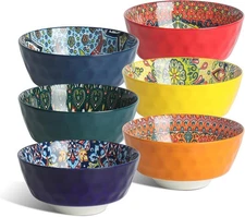 KitchenTour Cereal Bowls Set of 6 26 oz Ceramic Soup for 6.3 Inch Colorful