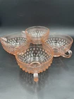 4 Vintage Pink Depression Glass Cups Beaded Hobnail Pattern, 1930s