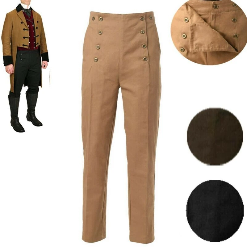 Vintage Victorian Men's High Waist Regency Fall Front Trousers Costume Pants