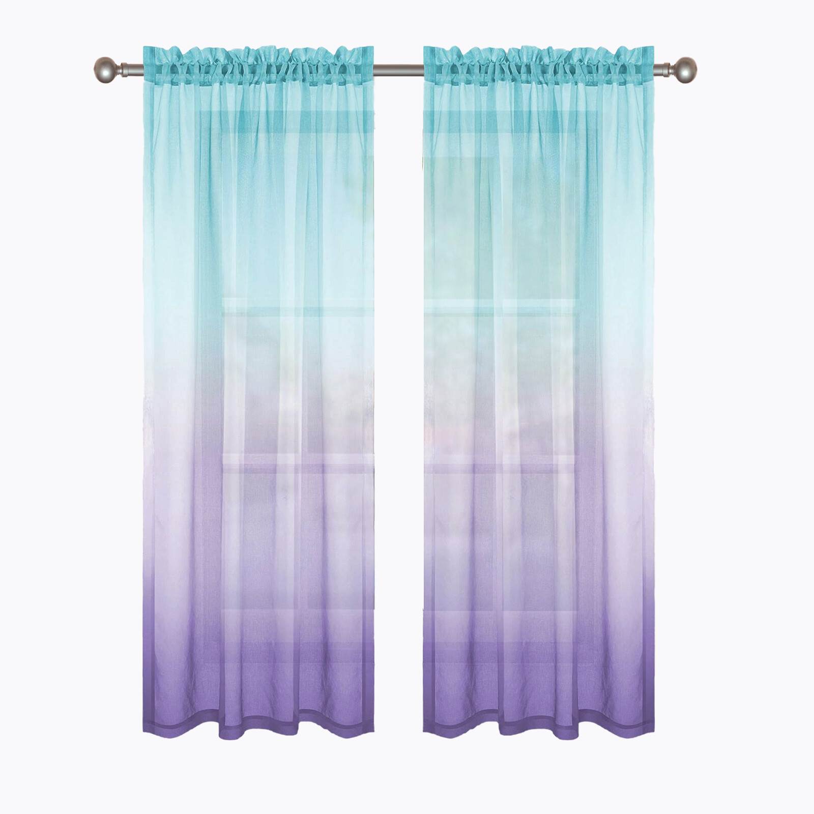 Ombre Window Sheer Curtain Drapes Panel Yarn Semi Sheer Girl's Bedroom Decor