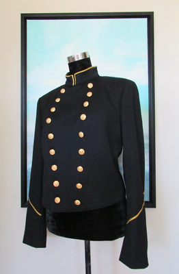 NWT $598 Polo RalphLauren Black Wool Military Crop Gold Button