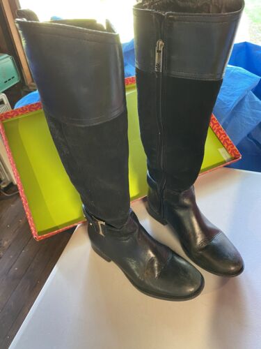$495 TORY BURCH TENLEY Black Leather Suede Riding Boots Sz  M~VGUC | eBay