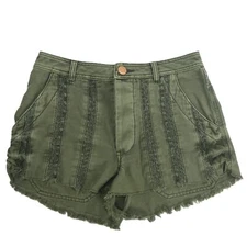 Free People Women’s Army Green Size 4 Button Front Shorts Embroidered Bohemian
