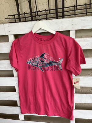 New Levis Levi Strauss & Co Kids Girl Pink T-shirt Size L Fish S. F. California.