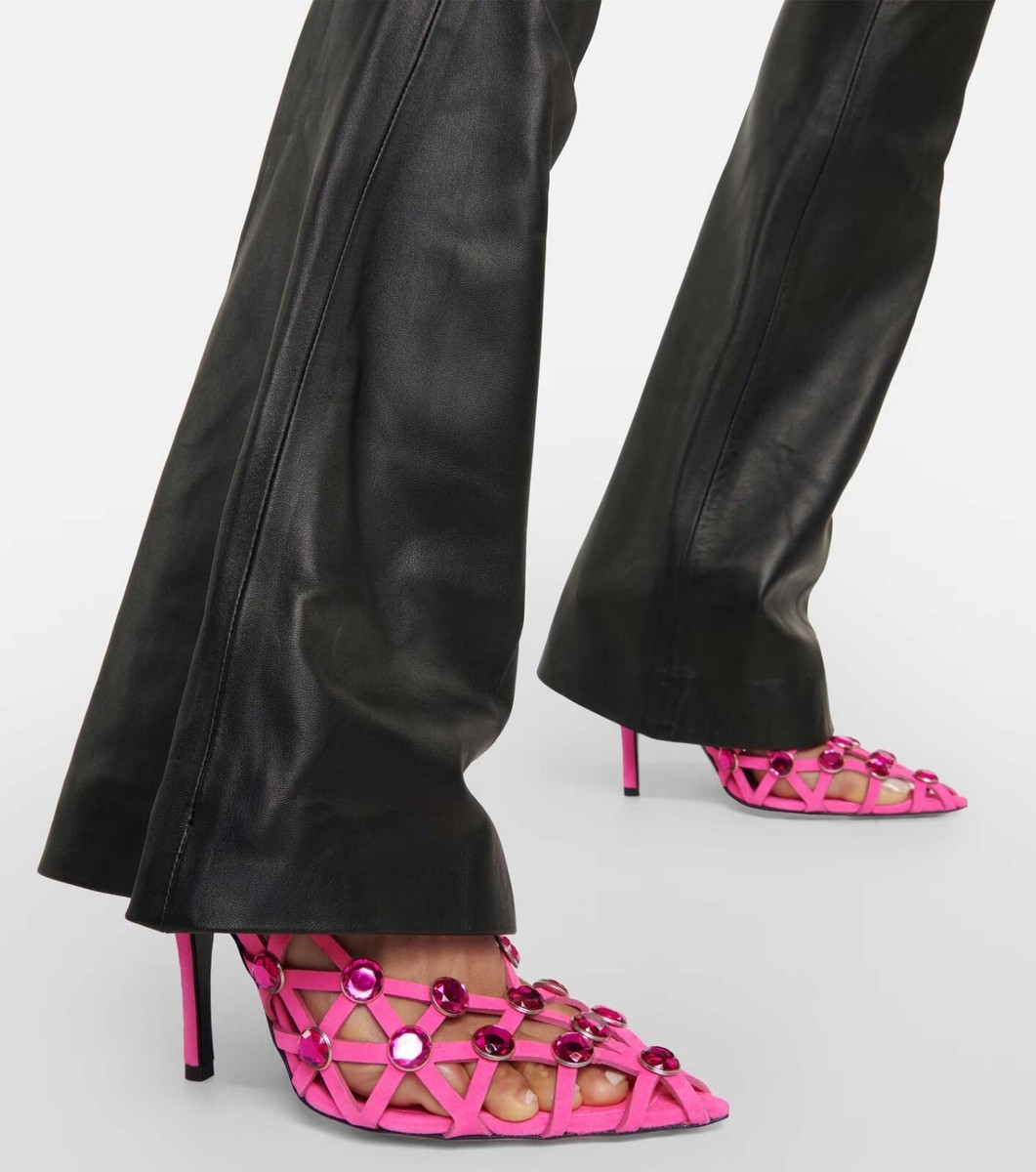 The Attico Grid Pumps Crystal-Embellished Pink Heels Shoes