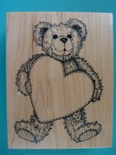 Teddy Bear w/Large Open Heart PSX Rubber Stamp K-1421 Add Your Message