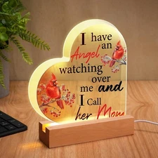 Cardinal Sympathy Gift Clear Acrylic Heart Light USB LED Night Lamp Gift for Mo
