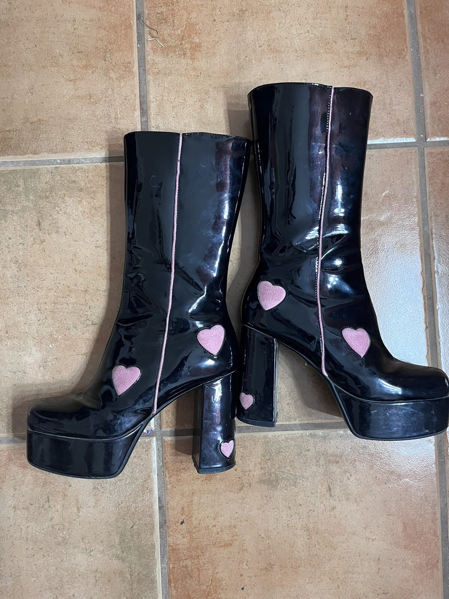 LAMODA Love Dreams Faux Patent Leather Platform High Boots Black US