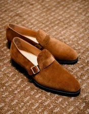 Handmade Men Brown Suede Slip Ons Office Shoes, Dress Buckle Style Moccasins