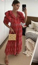 Zara Women Dress With Cutwork Embroidery Red 0881/118