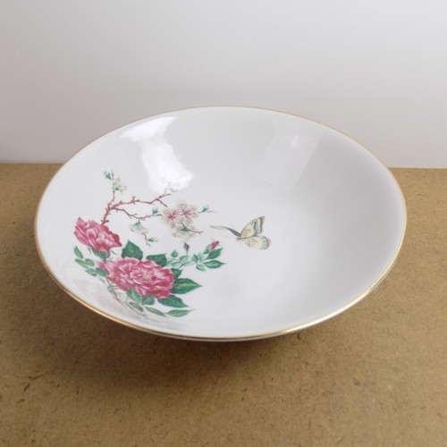 Heinrich Porcelain 9" Round Serving Bowl 76555 Red Rose & Butterfly