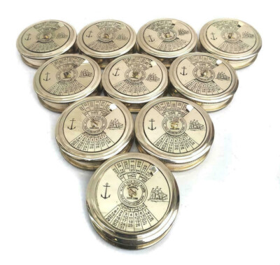 Brass 2'' Compass 100 Year Calendar Navigational Pocket Compass Set of 10 Unit
