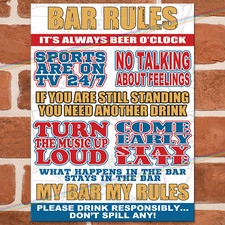 BAR RULES Funny Metal Signs Man Cave Wall Shed Pub Novelty Joke Poster Tin Sign