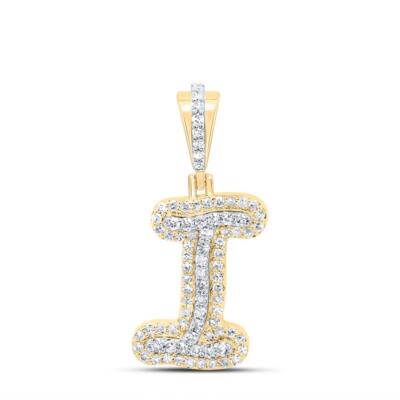 10K Gelbgold echter Diamant Damen Kursive Schrift Initiale I Anhänger 1/4 ct