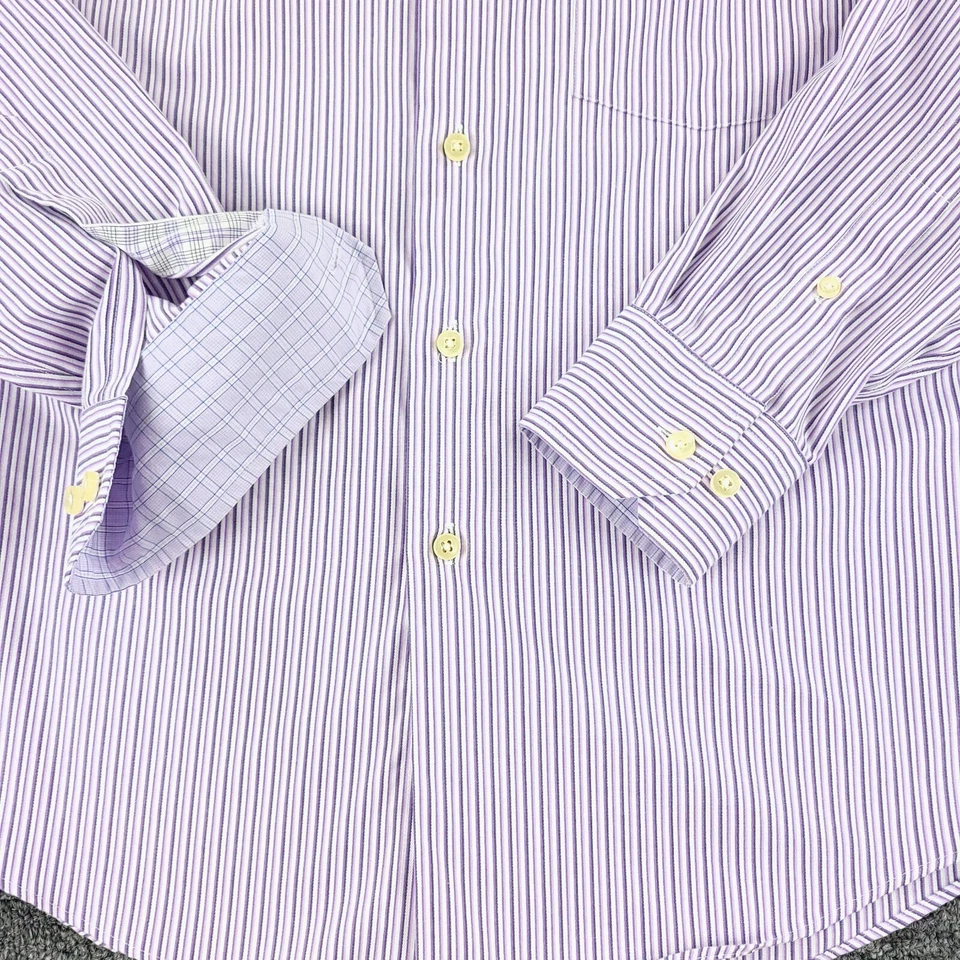 Camisa Egara Para Hombres 15-15 1/2 Púrpura Rayas Calce Ajustado Puño en Contraste Oficina Informal Foto 3 de 4