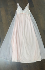 Vintage 60s VANITY FAIR Pink Lace Nylon Double Layer Chiffon Nightgown Dress 32