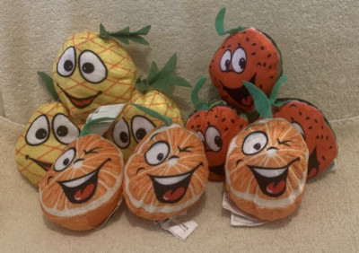 9 Pc Plush Stuffed Fruit Figurines - Pineapples Watermelons Oranges 4'' EUC